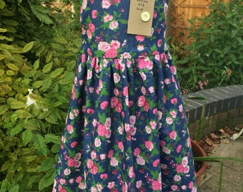 Floral dress, girls dresses, handmade dress, denim dress, childrens clothes, handmade clothes, button dress, buttons, party dresses