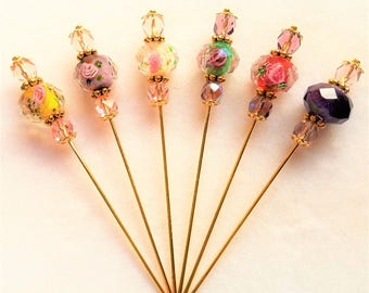 Floral Beaded Hat Pin/Stick Pin/Hijab Pin