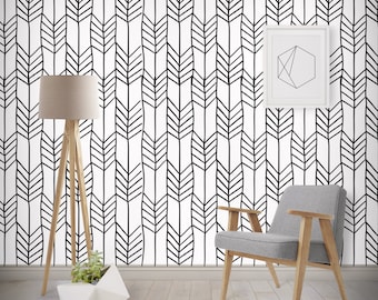 Geometric Arrows Monochrome Wallpaper, Printed, Wall Decor, Removable Wallpaper