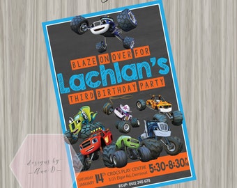Blaze and the Monster Machine Invitation, Blaze and the Monster Machines, Birthday, Party Invitation, Boy Birthday, Chalkboard