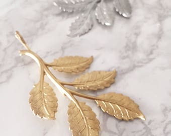 Gold Rose Branch Rustic Woodland Large Hair Pin | Boho Bridal & Bridesmaid Nature Inspired Branch and Leaf Wedding Hair Accessories