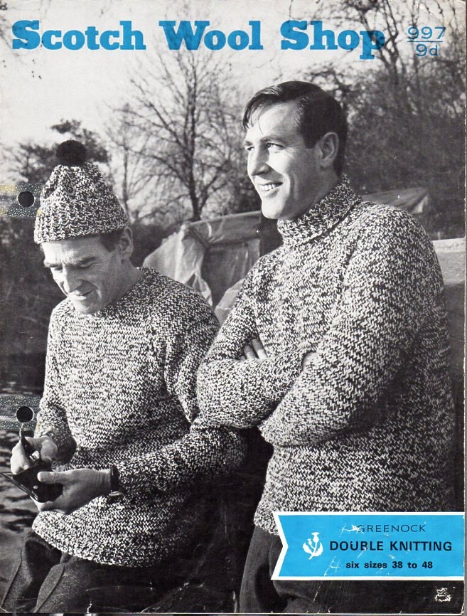 vintage mens polo neck or crew neck sweater Knitting pattern
