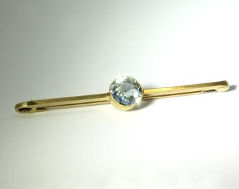 AQUAMARINE 15CT GOLD PIN | Antique handmade 15ct yellow gold Aquamarine pin | Aquamarine brooch | Antique pin | Victorian Brooch | 1800s