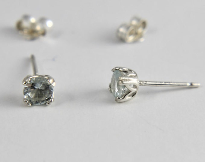 Aquamarine Silver Post Earrings, 4mm Blue Gemstone Studs, March Birthstone, Genuine Aquamarine Gemstones set in Sterling Silver Earrings