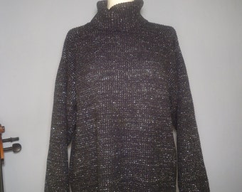 True vintage 90s sweater L oversize Lurex anthracite turtle neck Turtleneck metallic