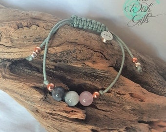 Fertility Bracelet Handmade with Moonstone Rose Quartz and Labradorite, Wish Charm, healing -IVF TTC IUI Gift, Grey