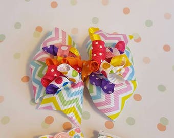 Corker ribbon hair bow, Corker ribbon hair clip, Rainbow hair bow, Rainbow hair clip, Corker ribbon hair clip, Birthday hair bow, Girl gift