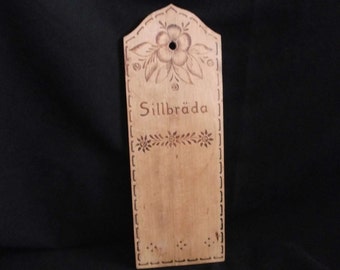 Vintage Wooden Swedish Herring Board Marked "Sillbräda"