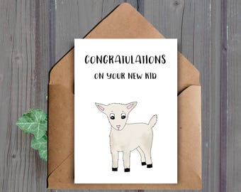 DIGITAL DOWNLOAD, Funny New Baby Card, Printable Baby Shower Card, Funny Pregnancy Card, Goat, New Kid, Expecting Card, Pun Baby Card