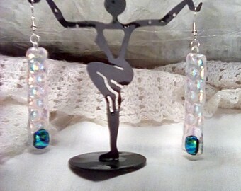 Clear back iridescent dichroic glass earrings