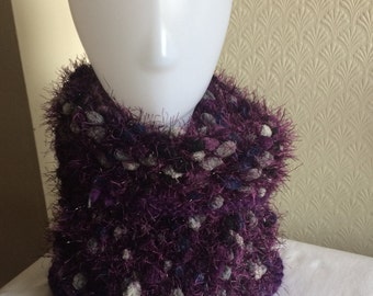 Hand Knitted Purple Cowl Scarf