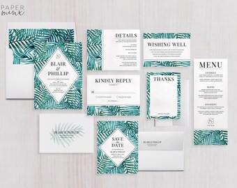 Wedding Invitation | Tropical Wedding Invitation Suite | Tropical Invitation | Palm Leaf Invitation | Tropical Printed Wedding Suite | Blair