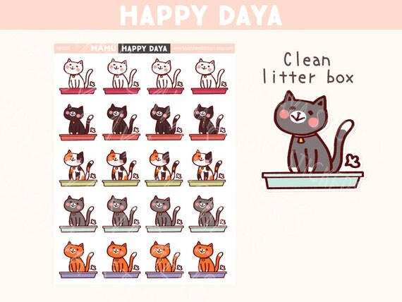 Cute Clean litter box stickers Kawaii litter box stickers