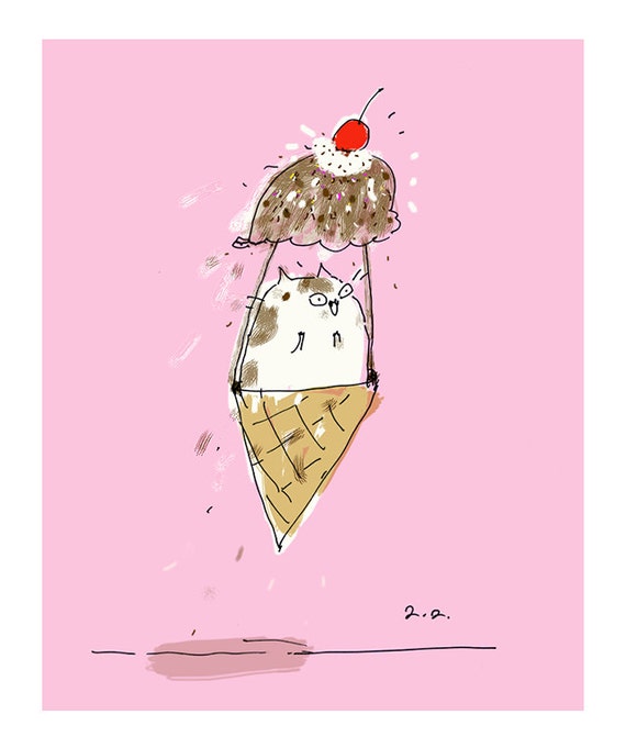 Items similar to Ice Cream Float Cat Print Ice Cream Cat Art