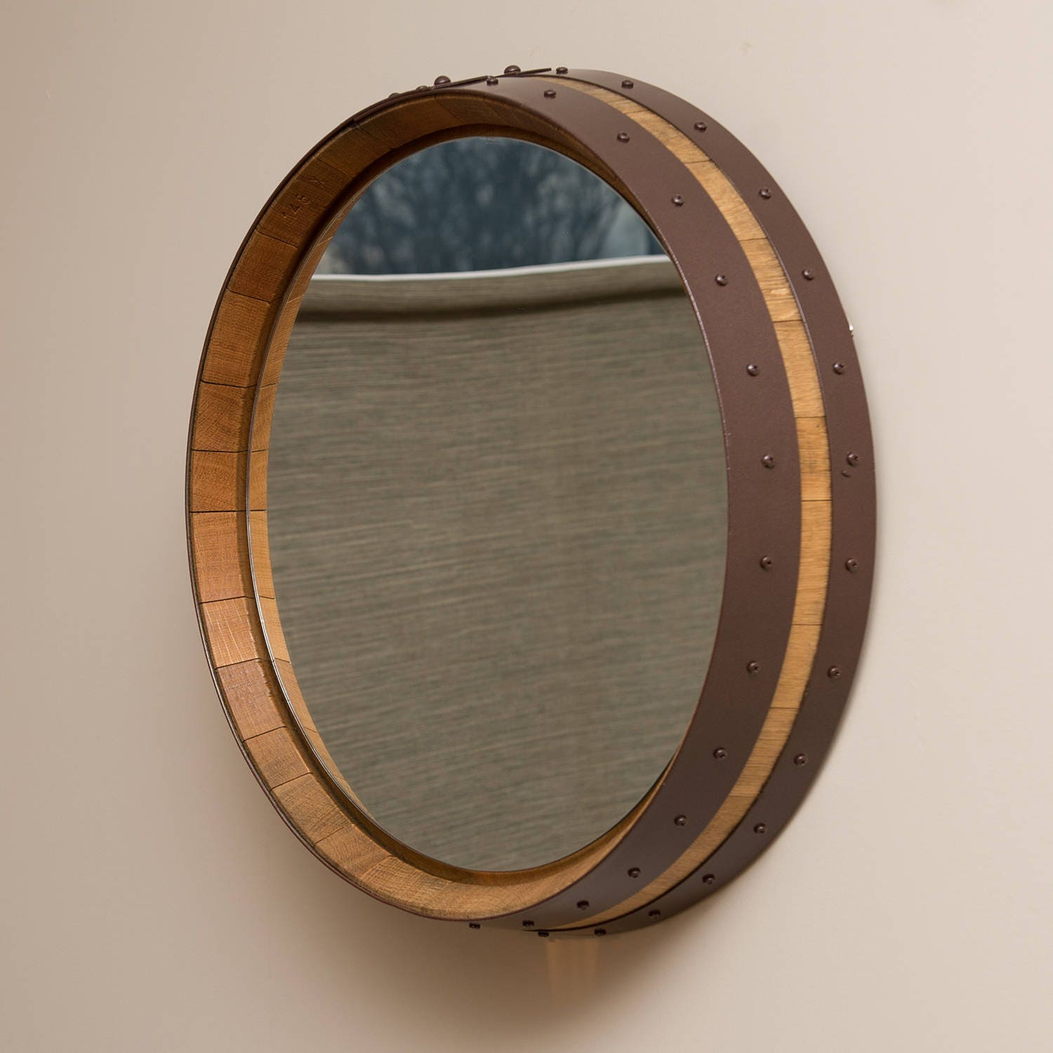 Napa Valley Hammered Copper Wine Barrel Mirror