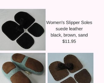 Leather slipper soles for women's slippers - non-slip for knitting crochet felted slippers - brown black sand - fits all women's sizes