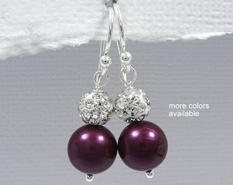 Plum Pearl Earrings Purple Bridesmaid Earrings Plum and Silver