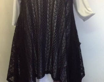 Coco and Juan, Plus Size Top, Lagenlook, Layering Tunic Top, Black Lace Size 2 Fits 3X,4X Bust to 60 inches