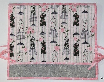 Quilted Sewing Machine Cover, Pink Grey, Vintage Dress Forms