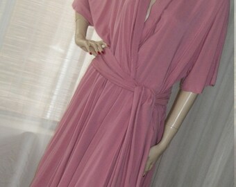 1920s Replica Vintage Soft Rayon Wrap Frock Kimono Style with Sash One Size