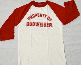 Vintage BUDWEISER BEER T-shirt Old Stock! Sz-M Shirt Baseball Style Tee