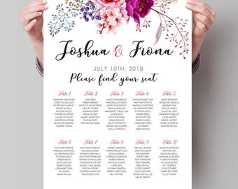 PRINTABLE Wedding Seating Chart printable wedding seating chart, seating arrangements, Personalized seating table plan