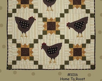 Primitive Folk Art Applique Quilt Pattern - HOME TO ROOST - Design by Bonnie Sullivan