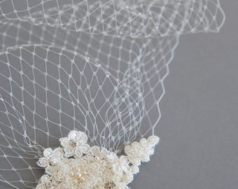 Birdcage veil - Ivory birdcage veil - Lace birdcage veil - Wedding veil - Bandeau veil
