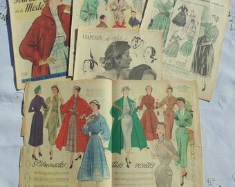 Vintage 1950's French Fashion Images & Illustrations Ephemera Pack