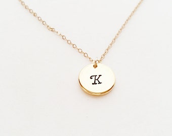 Initial Necklace // Engraved Initial // 14kt Gold Initial // Hand-Stamped Engraved Letters // Circle // Custom Necklace // Layering Necklace