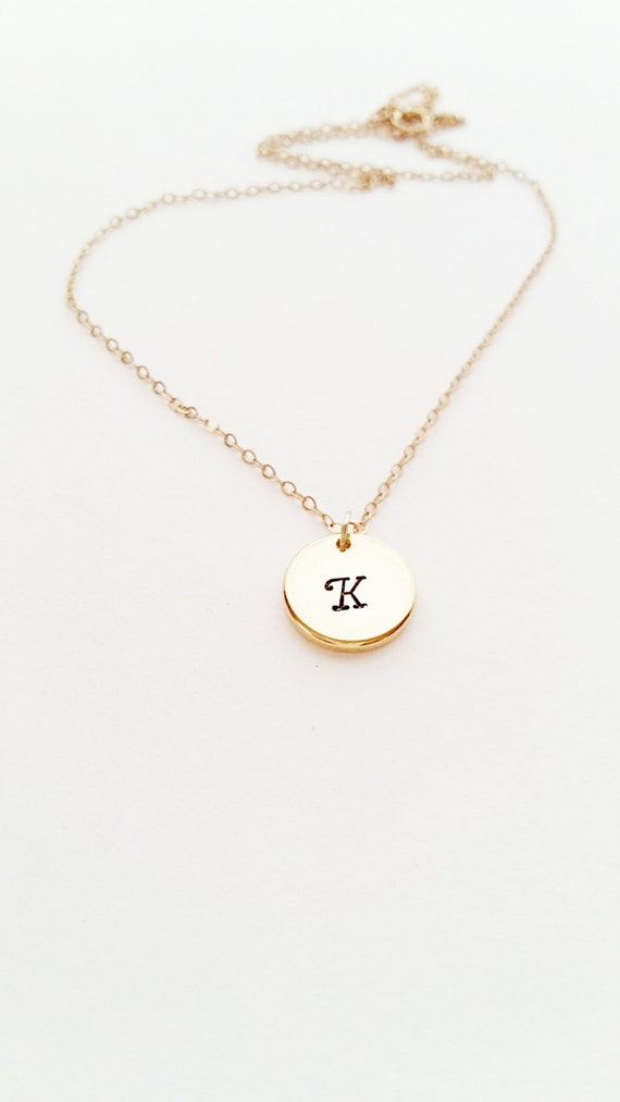 Initial Necklace Engraved Initial 14kt Gold Initial