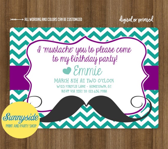 Mustache Invitations For Girls 6