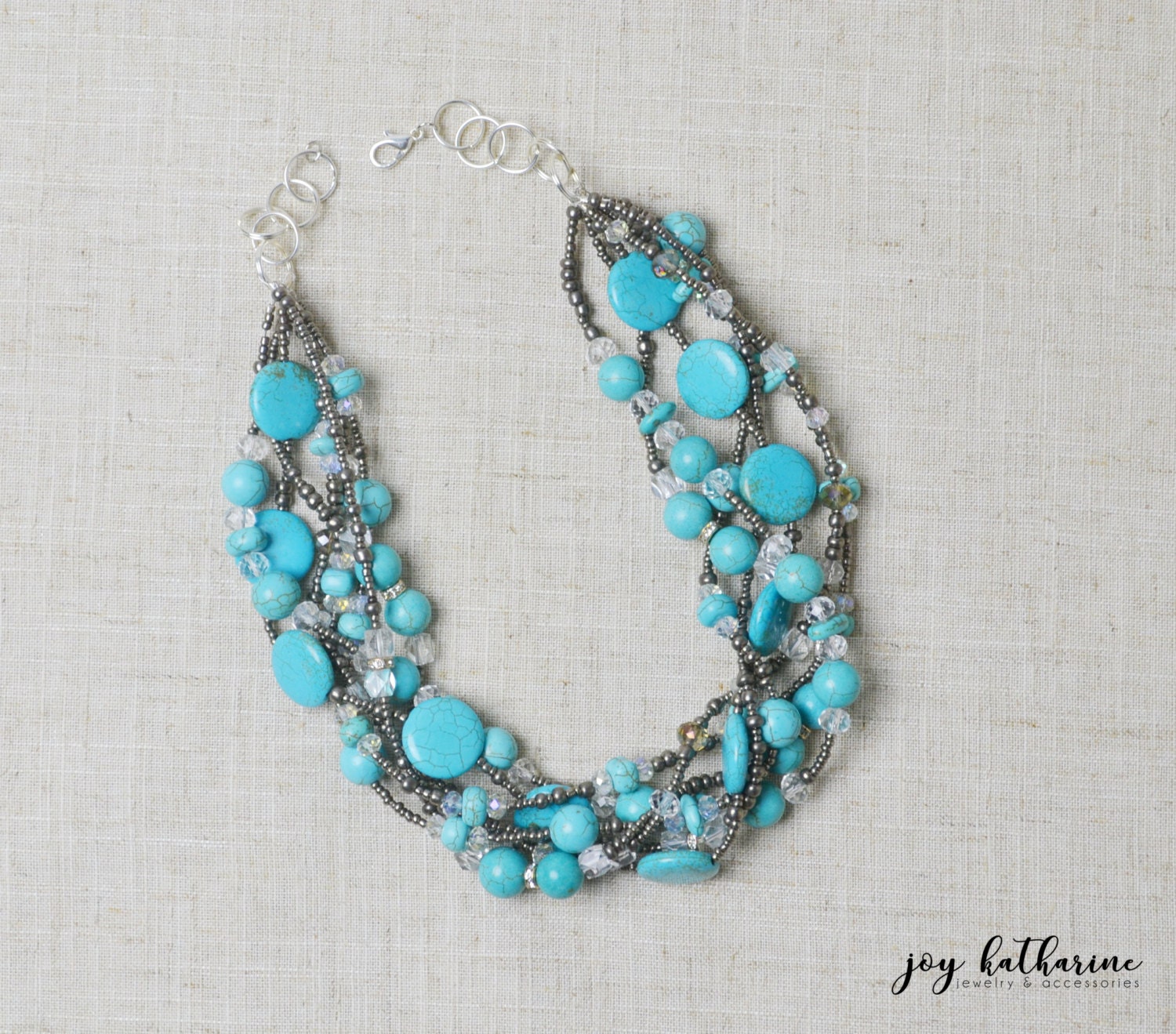 Turquoise Statement Necklace Chunky Multistrand Necklace