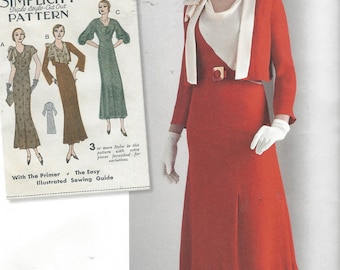 Womens 1930s Afternoon Dresses and Jacket Cowl Neckline Simplicity Sewing Pattern 8247 Size 14 16 18 20 22 Bust 36 38 40 42 44 UnCut