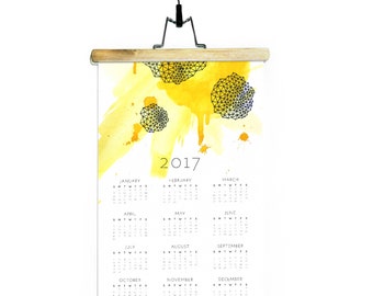 Desk Calendar 2017 / Geometric Watercolor Electric Yellow Art Calendar / Modern Wall Calendar