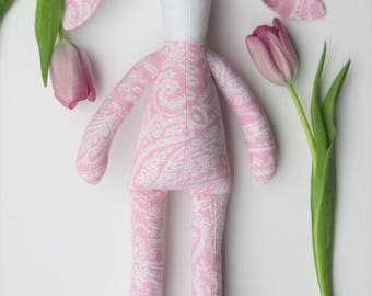 Easter bunny doll stuffed rabbit toy bunny pastel pink and white floral hare plush bunny doll softie stuffed toy baby shower nursery decor