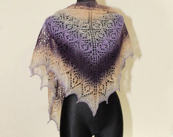 Purple Hand Knit Shawl, Hand Knit Shawl, Ombre Knit Shawl, Beige and Purple Knit Shawl, Evening Stole