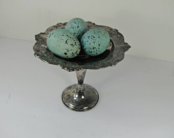 Vintage TARNISHED SILVERPLATE COMPOTE Tarnish Patina Small Pedestal Display Gorham