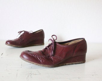Vintage 70's Merlot Leather Oxfords 6.5