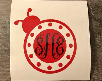Ladybug Vinyl Monogram Decal Yeti Decal, Monogram, Vinyl Monogram Phone Sticker