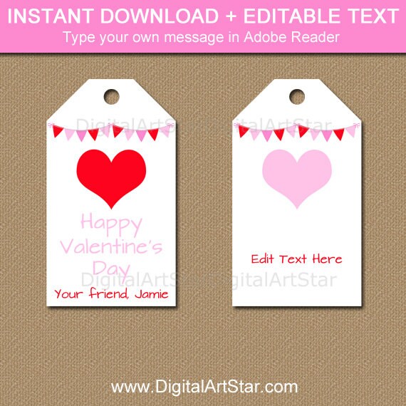 Valentines Day Tag Template Valentine Hearts Tags PRINTABLE Valentine 