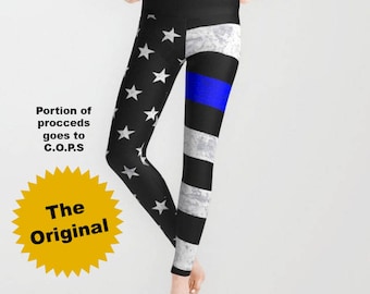 Thin Blue Line Leggings, Capri Leggings - American Flag