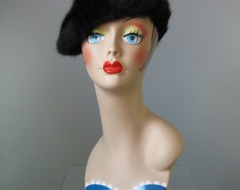 Black Rabbit Beret / Vtg 90s / Lauren Ralph Lauren Fur Hat Black Rabbit / Fur Beret