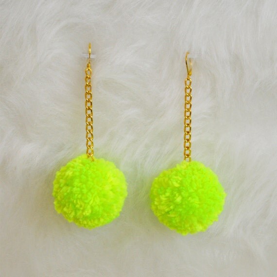 Handmade Mini Pom Pom Earrings with Black Chain Choose Your