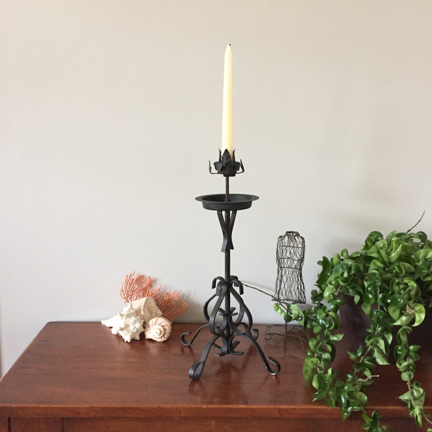 Black Metal Candleholder Vintage Candlestick Wrought Iron