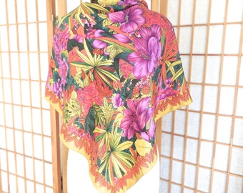 Vintage 80s Albert Nipon Silk Scarf in Tropical Print
