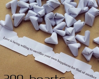 200 paper origami heart love quotes - wedding - simple decor - free delivery - wedding favour