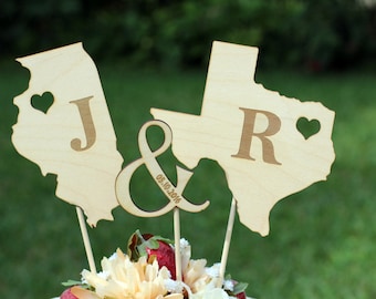 Rustic Wooden States Country Wedding Cake topper - Wooden cake topper - Personalized Cake topper