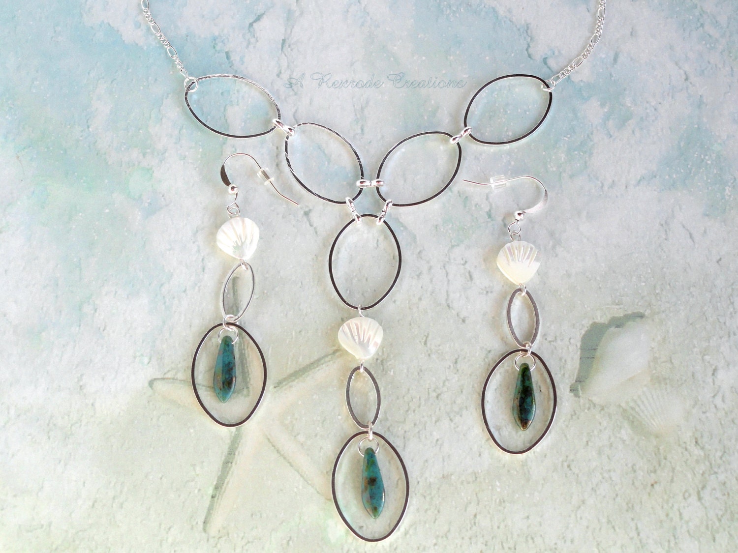 Unique Silver Chain Jewelry Set / Hoop Jewelry Set / Oval Hoop