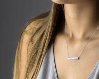 Silver Bar Necklace, Personalized Name Bar Necklace / Delicate, Personalized OR Blank Bar Necklace / Custom Hand Stamped, LN155_32_H